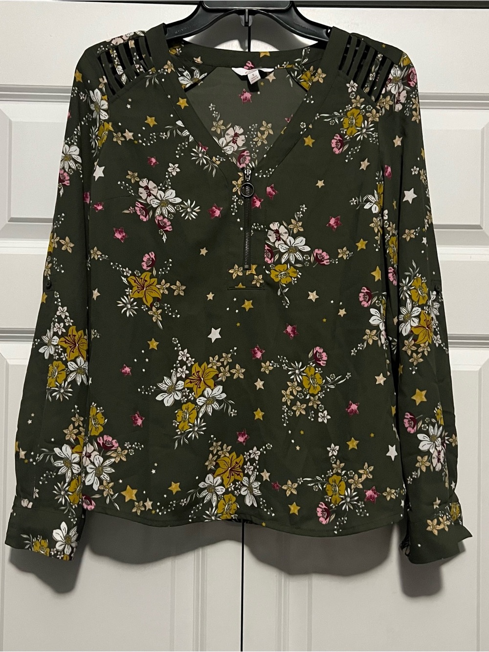 Candies Vintage y2k Olive Green Floral Blouse